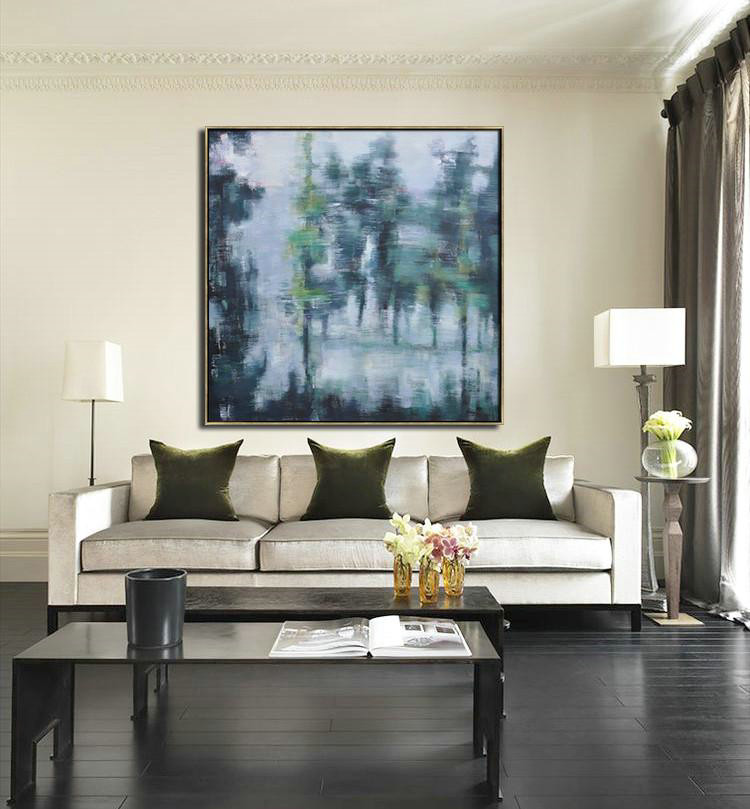 Hand Made Abstract Art,Oversized Abstract Landscape Oil Painting,Handmade Acrylic Painting,Gray,Green,Black.etc